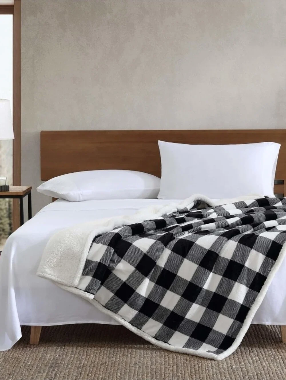 Eddie Bauer Flannel Cotton With Faux Shearling Reverse Throw Blanket (50X60 Inch